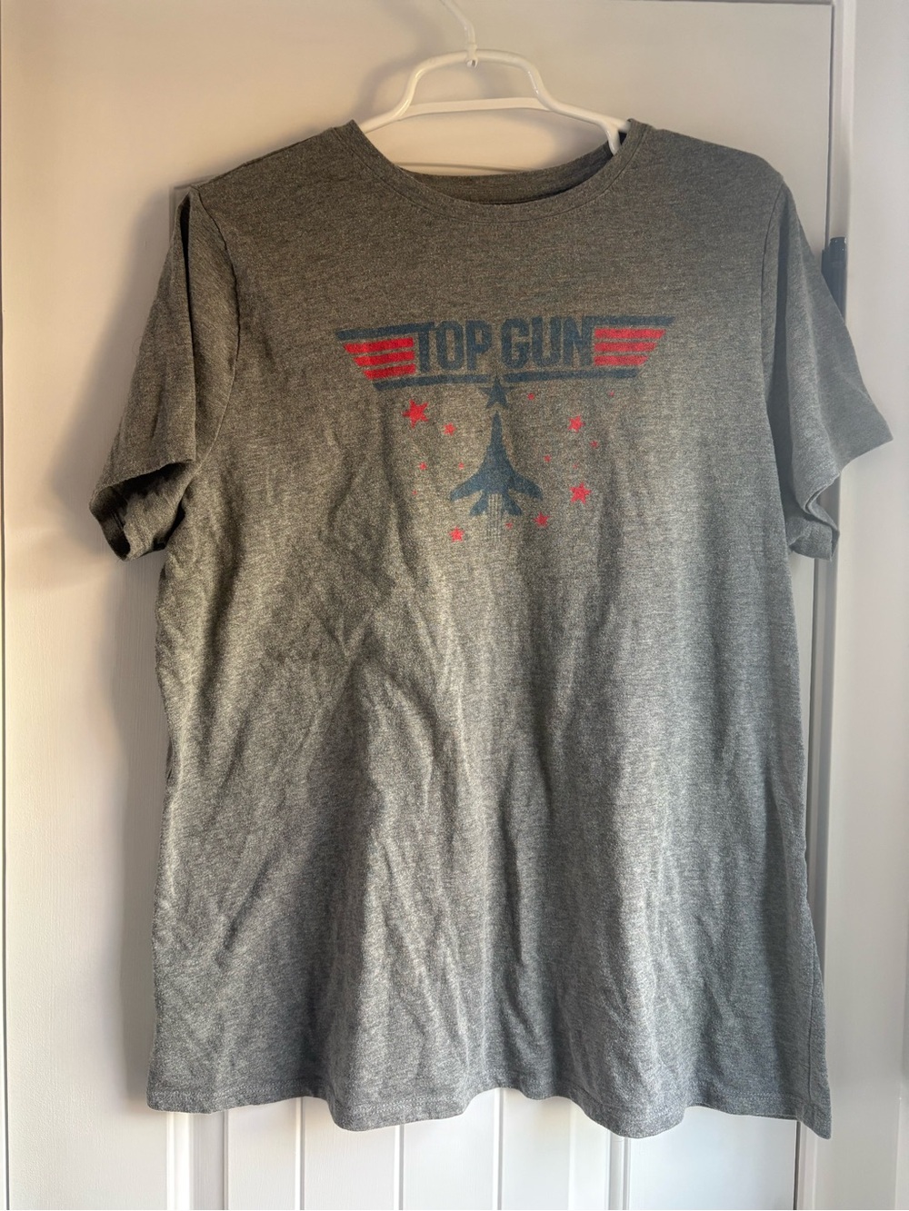 Top Gun Graphic Tee - Grey with Red & Blue Print